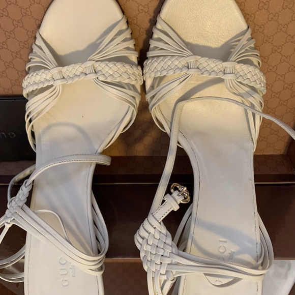 Brand new in box white leather heels size 6.5.
